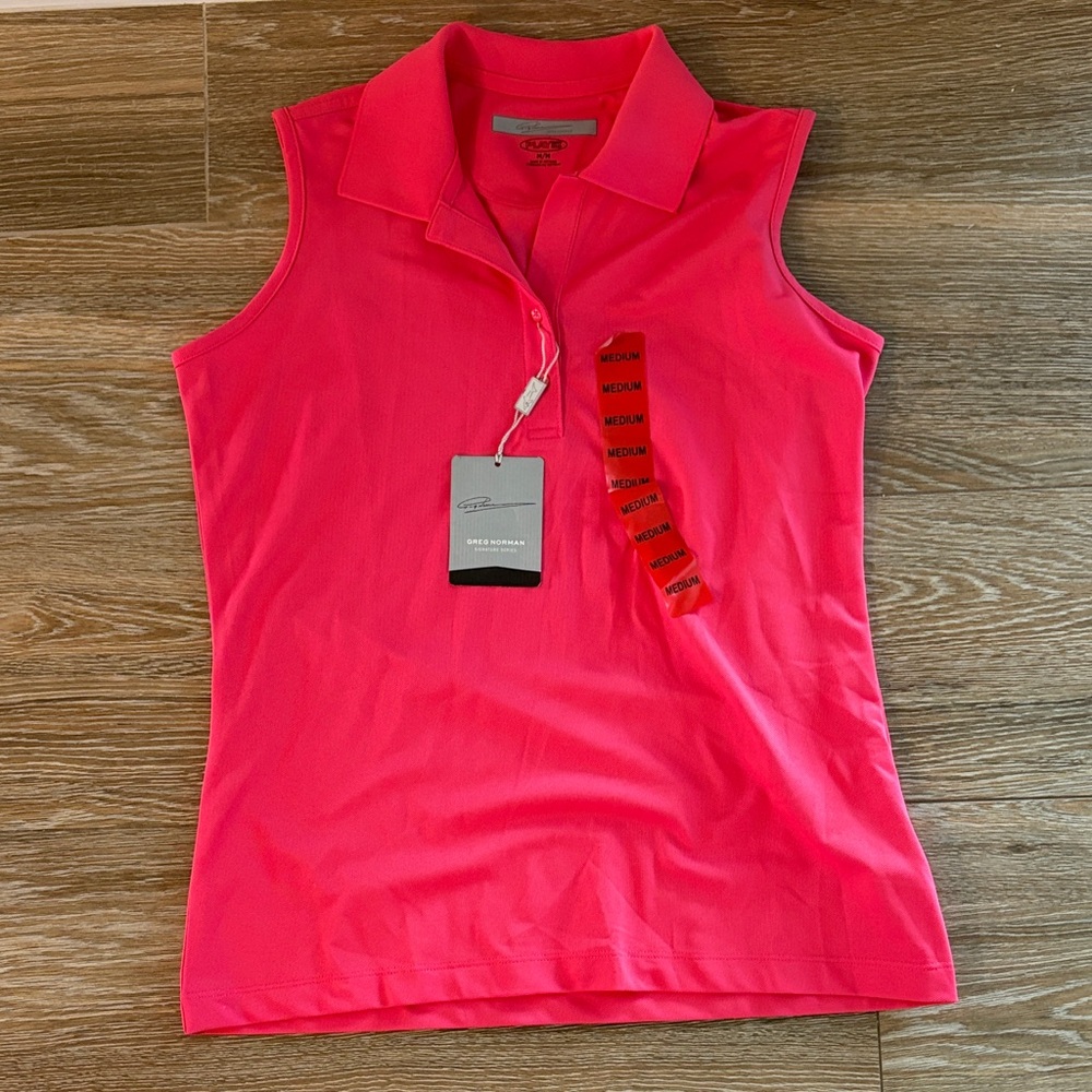 NWT- Greg Norman Women's Pink Sleeveless Golf Polo Top (Medium$